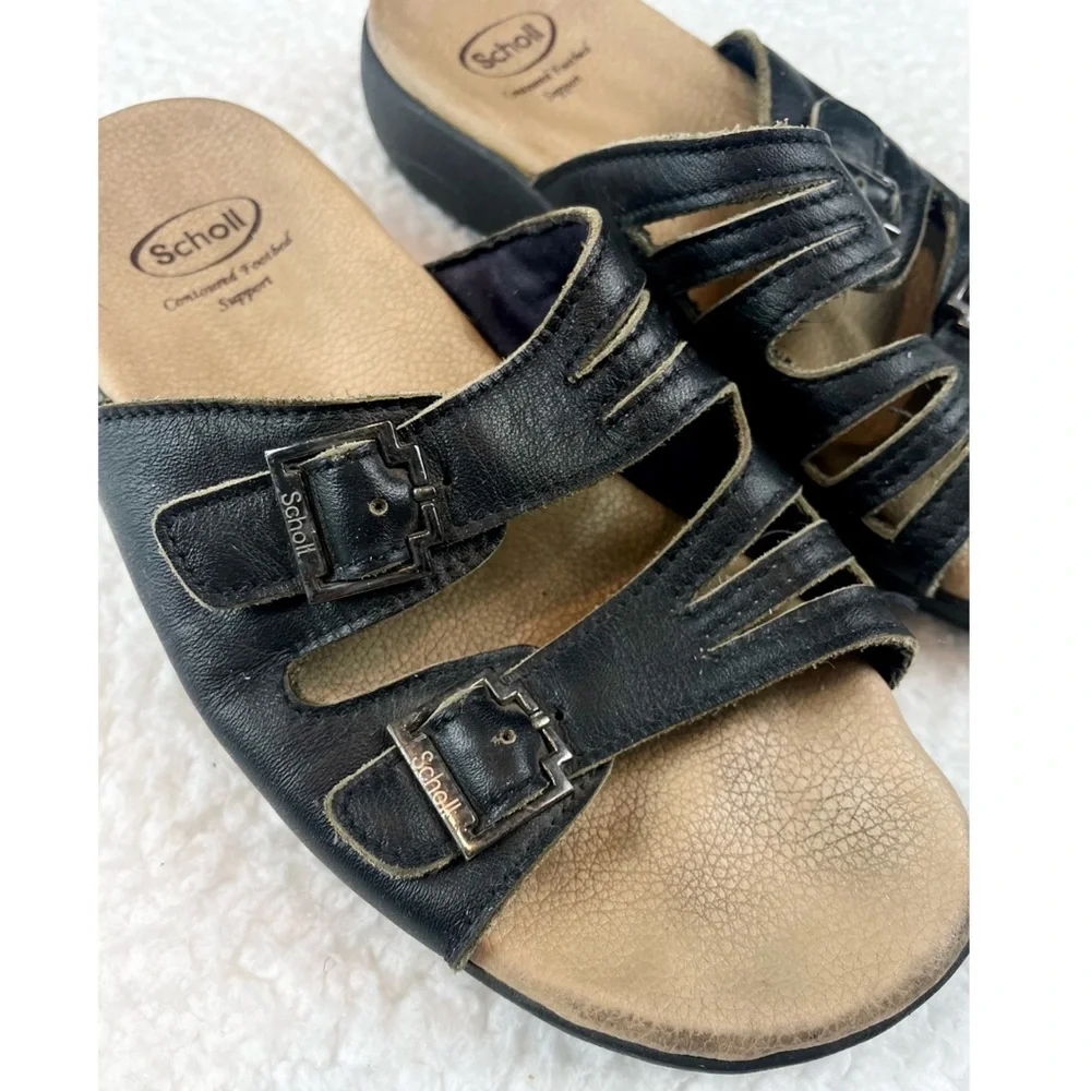 DR. SCHOLL’S • Black/Tan Strappy Buckle Slip-On Sandals, 4 - Picture 11 of 14